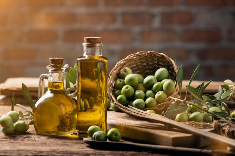 olives olive oil bottles close up